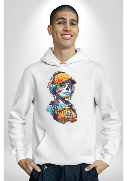 Robot Kız Müzik Kulaklık Şapka Kadın Erkek Beyaz Kapüşonlu Sweatshirt Hoodie fırsatları