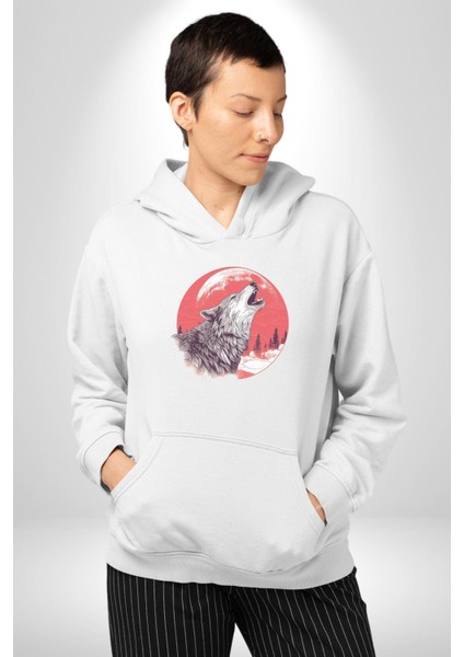 Uluyan Beyaz Kurt Kadın Erkek Beyaz Kapüşonlu Sweatshirt Hoodie fiyatları