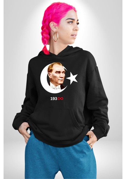 Atatürk Türk Bayrağı Sonsuzluk Kadın Erkek Siyah Kapüşonlu Sweatshirt Hoodie fiyatları