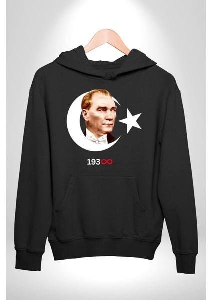 Atatürk Türk Bayrağı Sonsuzluk Kadın Erkek Siyah Kapüşonlu Sweatshirt Hoodie indirimleri