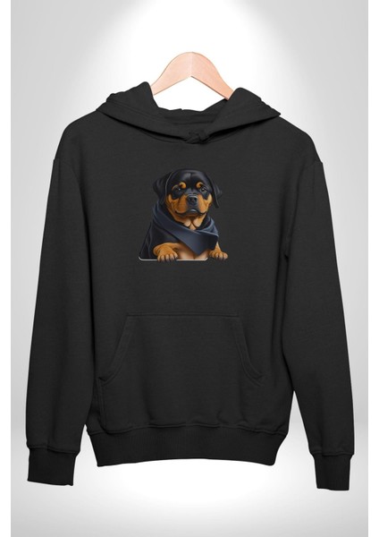 Puppy Köpek Rottweiler Kadın Erkek Siyah Kapüşonlu Sweatshirt Hoodie