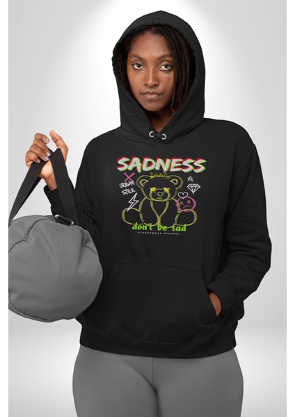 Üzüntü Üzülme Kadın Erkek Siyah Kapüşonlu Sweatshirt Hoodie indirimleri