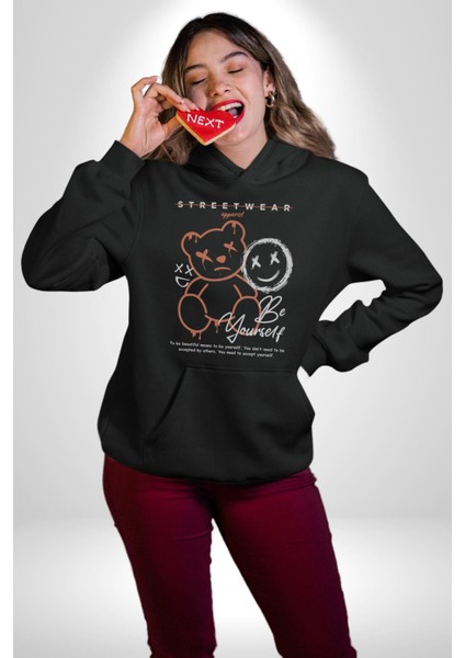 Yükseliş Için Kendin Ol Kadın Erkek Siyah Kapüşonlu Sweatshirt Hoodie