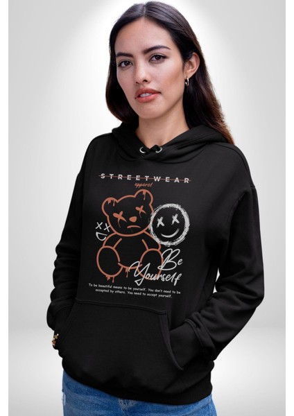 Yükseliş Için Kendin Ol Kadın Erkek Siyah Kapüşonlu Sweatshirt Hoodie fırsatları