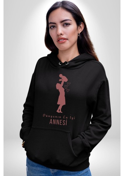 Anneler Günü Dünyanın En Iyi Annesi Kadın Erkek Siyah Kapüşonlu Sweatshirt Hoodie