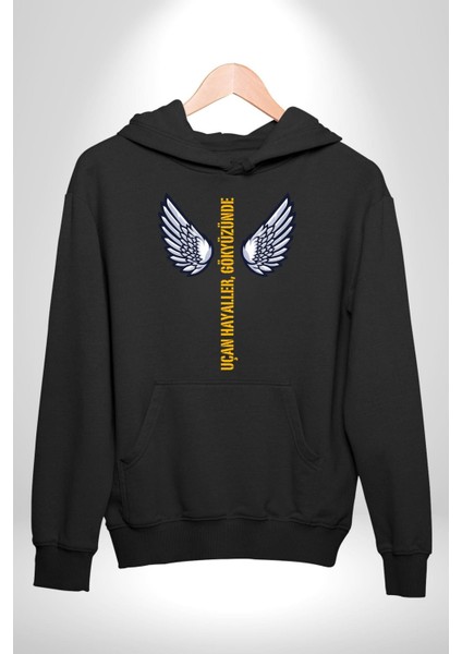 Uçan Hayaller Gökyüzünde Melek Kanatları Kadın Erkek Siyah Kapüşonlu Sweatshirt Hoodie fiyatları