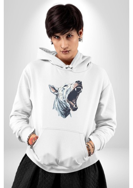 Bull Terier Köpek Havlama Kadın Erkek Beyaz Kapüşonlu Sweatshirt Hoodie modelleri