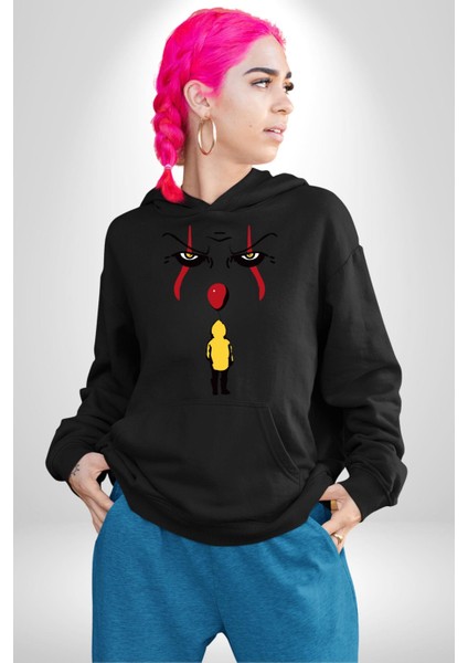 Pennywise Vs Georgie Korku Filmi Kadın Erkek Siyah Kapüşonlu Sweatshirt Hoodie