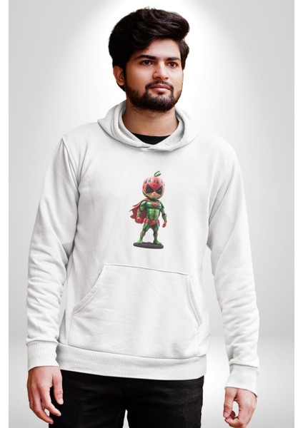 Süper Karpuz Adam Kadın Erkek Beyaz Kapüşonlu Sweatshirt Hoodie