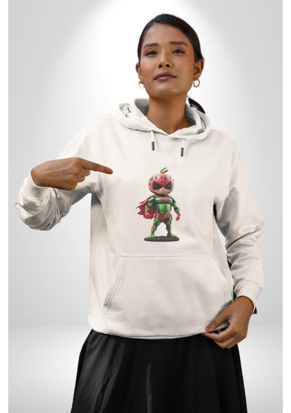 Süper Karpuz Adam Kadın Erkek Beyaz Kapüşonlu Sweatshirt Hoodie