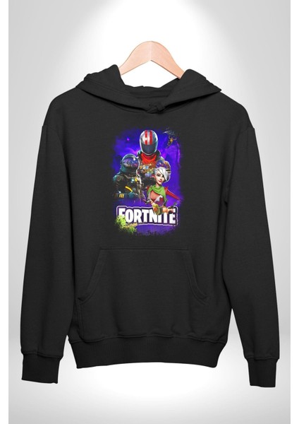 Fortnite Karakterleri Oyun Kadın Erkek  Siyah Kapüşonlu Sweatshirt Hoodie