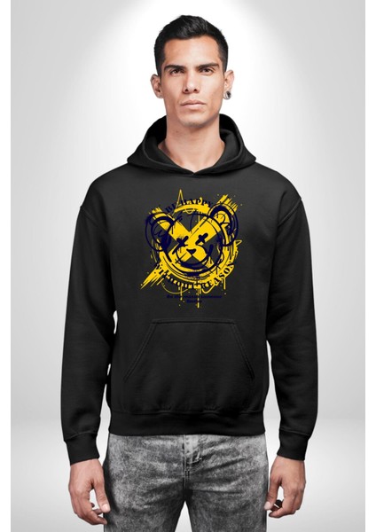Sebep Olmadan Mutlu Ol Kadın Erkek Siyah Kapüşonlu Sweatshirt Hoodie