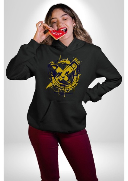 Sebep Olmadan Mutlu Ol Kadın Erkek Siyah Kapüşonlu Sweatshirt Hoodie modelleri