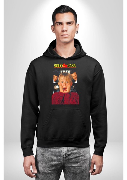 Evde Tek Başına Film Kadın Erkek Siyah Kapüşonlu Sweatshirt Hoodie