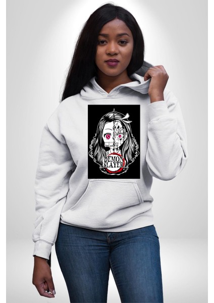 Anime Demon Slayer Kadın Erkek Beyaz Kapüşonlu Sweatshirt Hoodie modelleri
