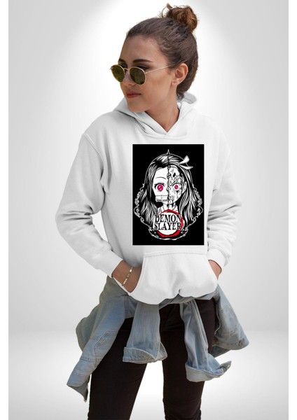 Anime Demon Slayer Kadın Erkek Beyaz Kapüşonlu Sweatshirt Hoodie fırsatları