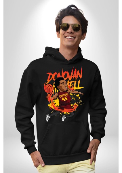 Donovan Mitchell Basketbol Karikatür Kadın Erkek Siyah Kapüşonlu Sweatshirt Hoodie