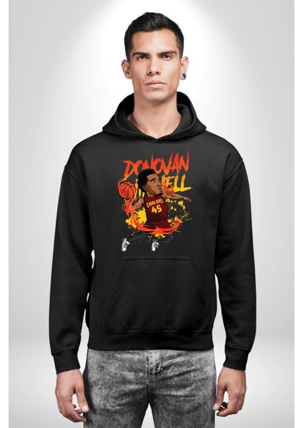 Donovan Mitchell Basketbol Karikatür Kadın Erkek Siyah Kapüşonlu Sweatshirt Hoodie