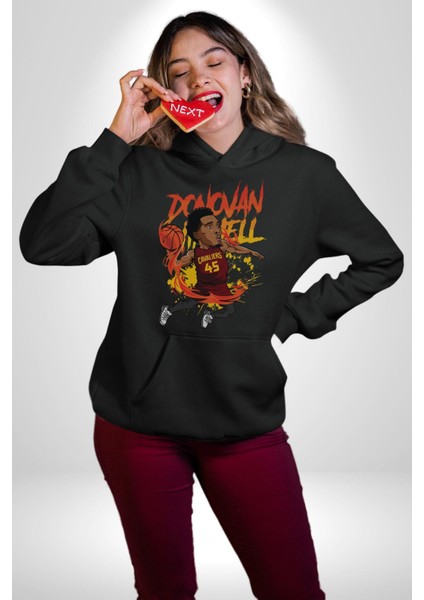 Donovan Mitchell Basketbol Karikatür Kadın Erkek Siyah Kapüşonlu Sweatshirt Hoodie