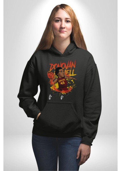 Donovan Mitchell Basketbol Karikatür Kadın Erkek Siyah Kapüşonlu Sweatshirt Hoodie