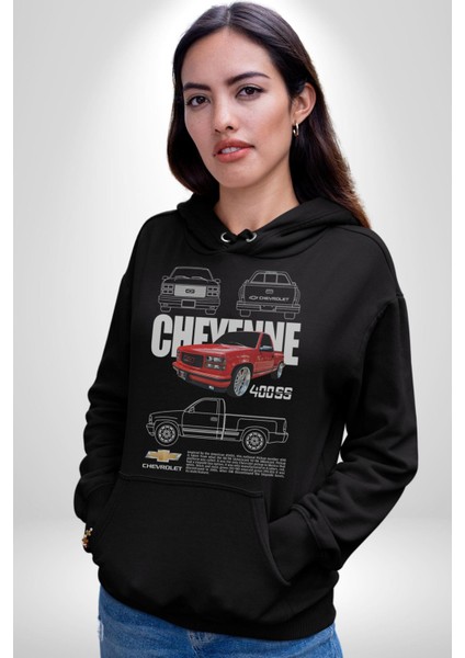 Chevrolet Cheyene 400SS Araba Klasik Kadın Erkek  Siyah Kapüşonlu Sweatshirt Hoodie