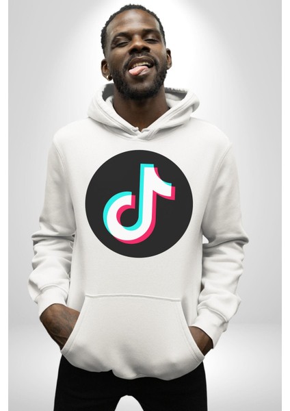 Tiktok Kadın Erkek  Beyaz Kapüşonlu Sweatshirt Hoodie