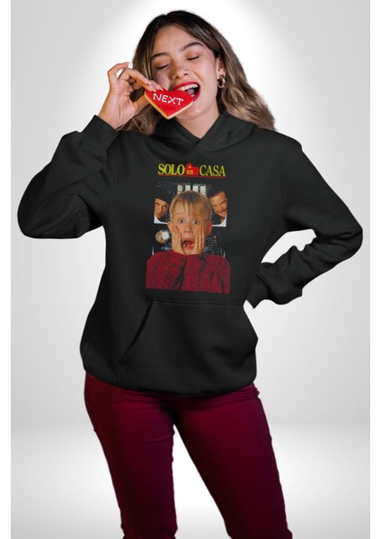 Evde Tek Başına Film Kadın Erkek Siyah Kapüşonlu Sweatshirt Hoodie