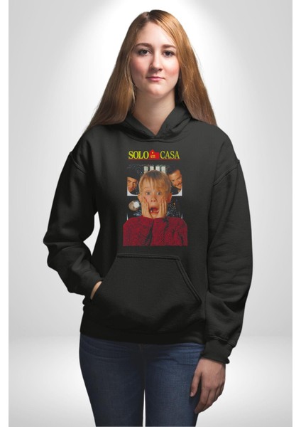 Evde Tek Başına Film Kadın Erkek Siyah Kapüşonlu Sweatshirt Hoodie