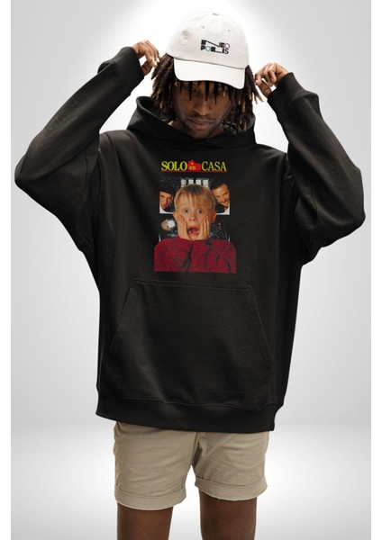 Evde Tek Başına Film Kadın Erkek Siyah Kapüşonlu Sweatshirt Hoodie