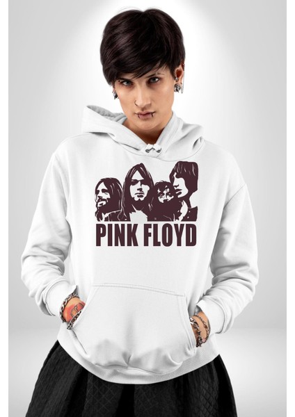 Pink Floyd Kadın Erkek Beyaz Kapüşonlu Sweatshirt Hoodie