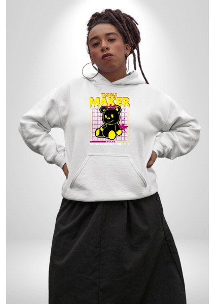 Baş Belası Teddy Kadın Erkek Beyaz Kapüşonlu Sweatshirt Hoodie fiyatları