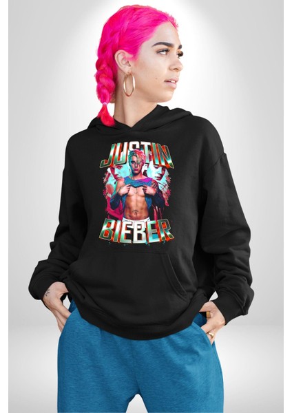 Justın Bıeber Kadın Erkek  Siyah Kapüşonlu Sweatshirt Hoodie