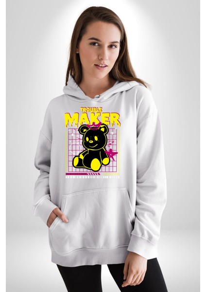 Baş Belası Teddy Kadın Erkek Beyaz Kapüşonlu Sweatshirt Hoodie modelleri