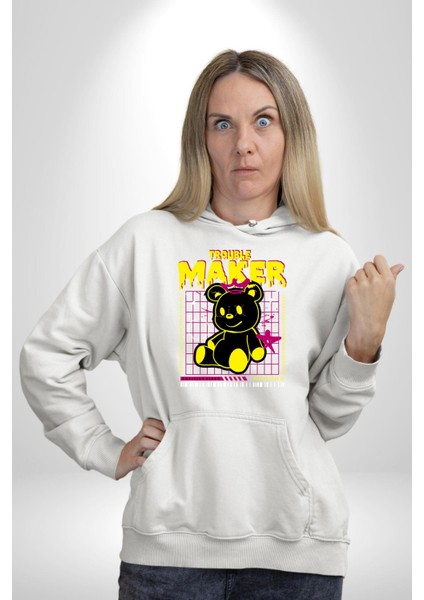 Baş Belası Teddy Kadın Erkek Beyaz Kapüşonlu Sweatshirt Hoodie fırsatları