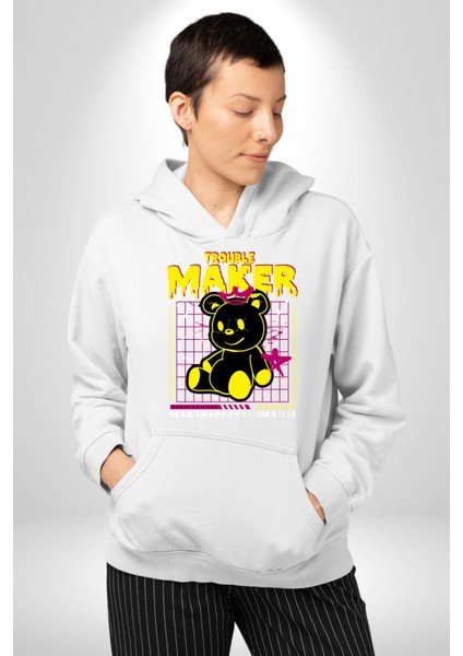 Baş Belası Teddy Kadın Erkek Beyaz Kapüşonlu Sweatshirt Hoodie indirimleri