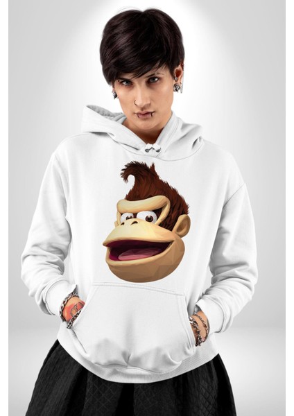 Maymun Krallığı Kadın Erkek Beyaz Kapüşonlu Sweatshirt Hoodie