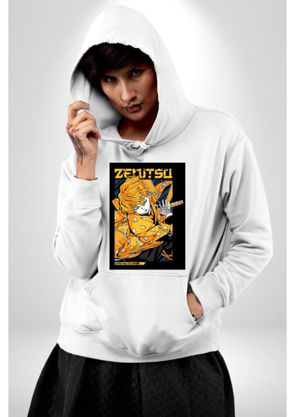 Zenitsu Agatsuma Anime Kadın Erkek Beyaz Kapüşonlu Sweatshirt Hoodie fiyatları
