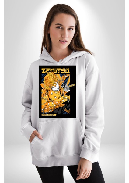 Zenitsu Agatsuma Anime Kadın Erkek Beyaz Kapüşonlu Sweatshirt Hoodie fırsatları