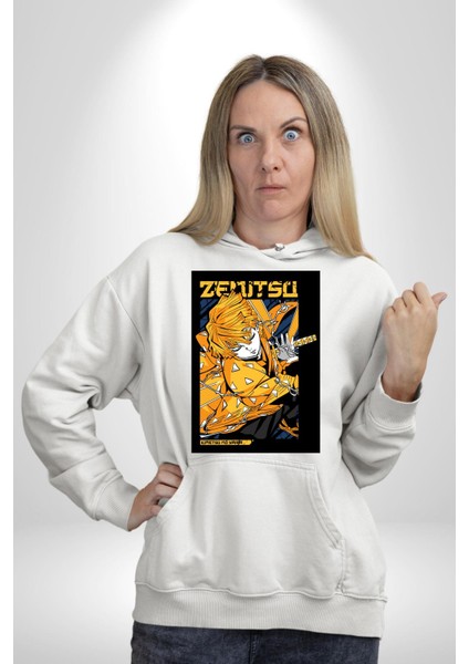 Zenitsu Agatsuma Anime Kadın Erkek Beyaz Kapüşonlu Sweatshirt Hoodie indirimleri