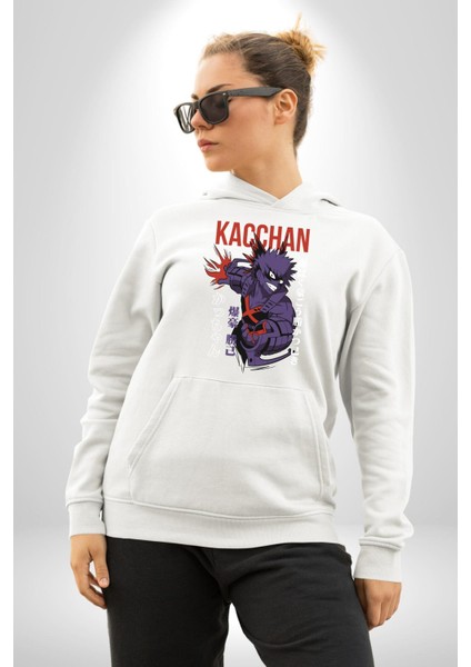 Kasuki Bakugo Anime Kadın Erkek Beyaz Kapüşonlu Sweatshirt Hoodie