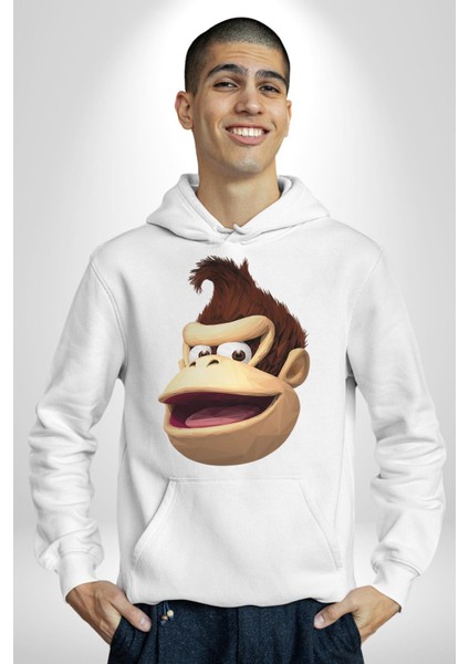 Maymun Krallığı Kadın Erkek Beyaz Kapüşonlu Sweatshirt Hoodie modelleri