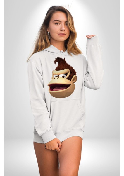 Maymun Krallığı Kadın Erkek Beyaz Kapüşonlu Sweatshirt Hoodie indirimleri