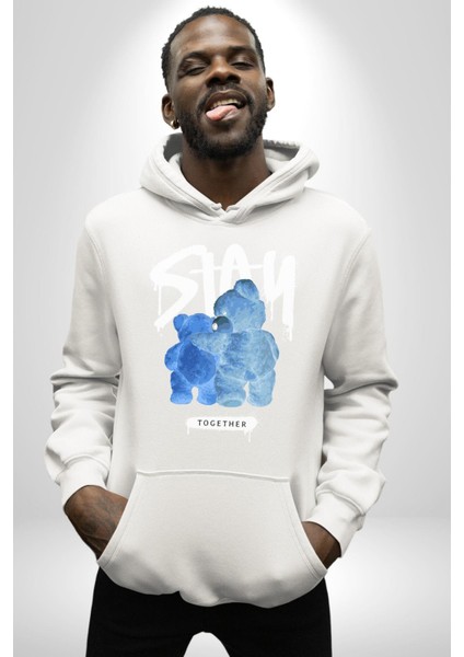 Birlikte Kal Kadın Erkek Beyaz Kapüşonlu Sweatshirt Hoodie