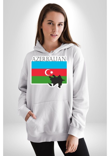 Azerbeycan Bayrak Ülke Kadın Erkek Beyaz Kapüşonlu Sweatshirt Hoodie fiyatları