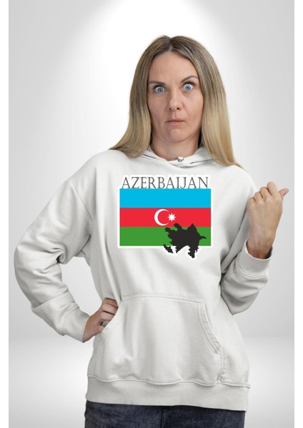 Azerbeycan Bayrak Ülke Kadın Erkek Beyaz Kapüşonlu Sweatshirt Hoodie modelleri