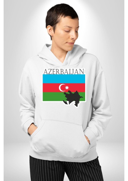 Azerbeycan Bayrak Ülke Kadın Erkek Beyaz Kapüşonlu Sweatshirt Hoodie fırsatları