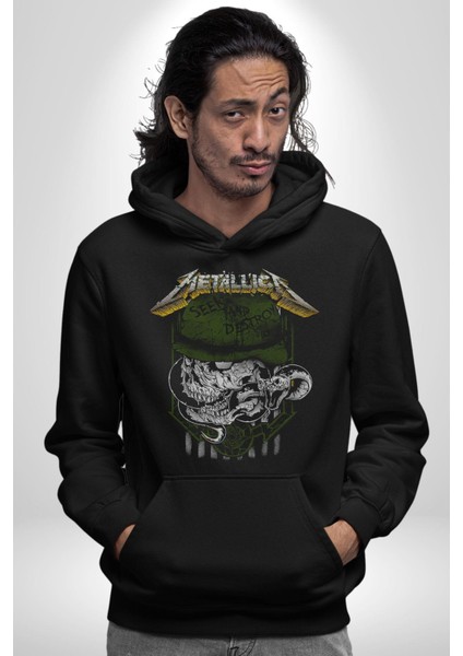 Metallica Hevay Metal Grup Kadın Erkek Siyah Kapüşonlu Sweatshirt Hoodie