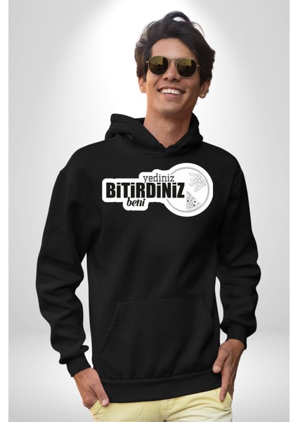 Yediniz Bitrdiniz Beni Yazılı Kadın Erkek  Siyah Kapüşonlu Sweatshirt Hoodie