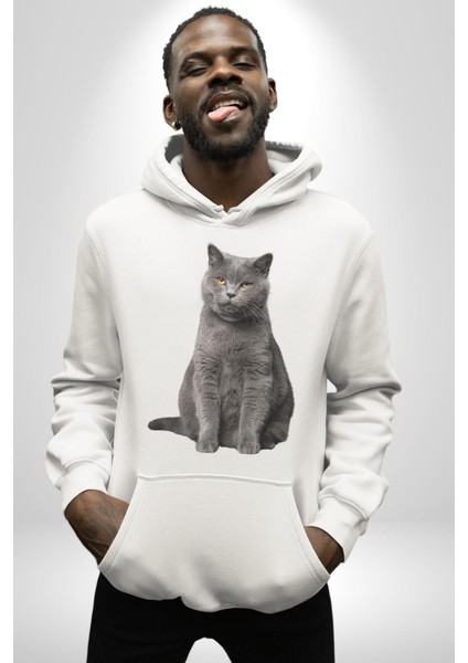 British Shorthair Kedi Kadın Erkek Beyaz Kapüşonlu Sweatshirt Hoodie fiyatları