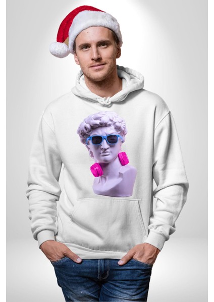 Kulaklık Gözlük Pop Art Heykel Kadın Erkek Beyaz Kapüşonlu Sweatshirt Hoodie indirimleri